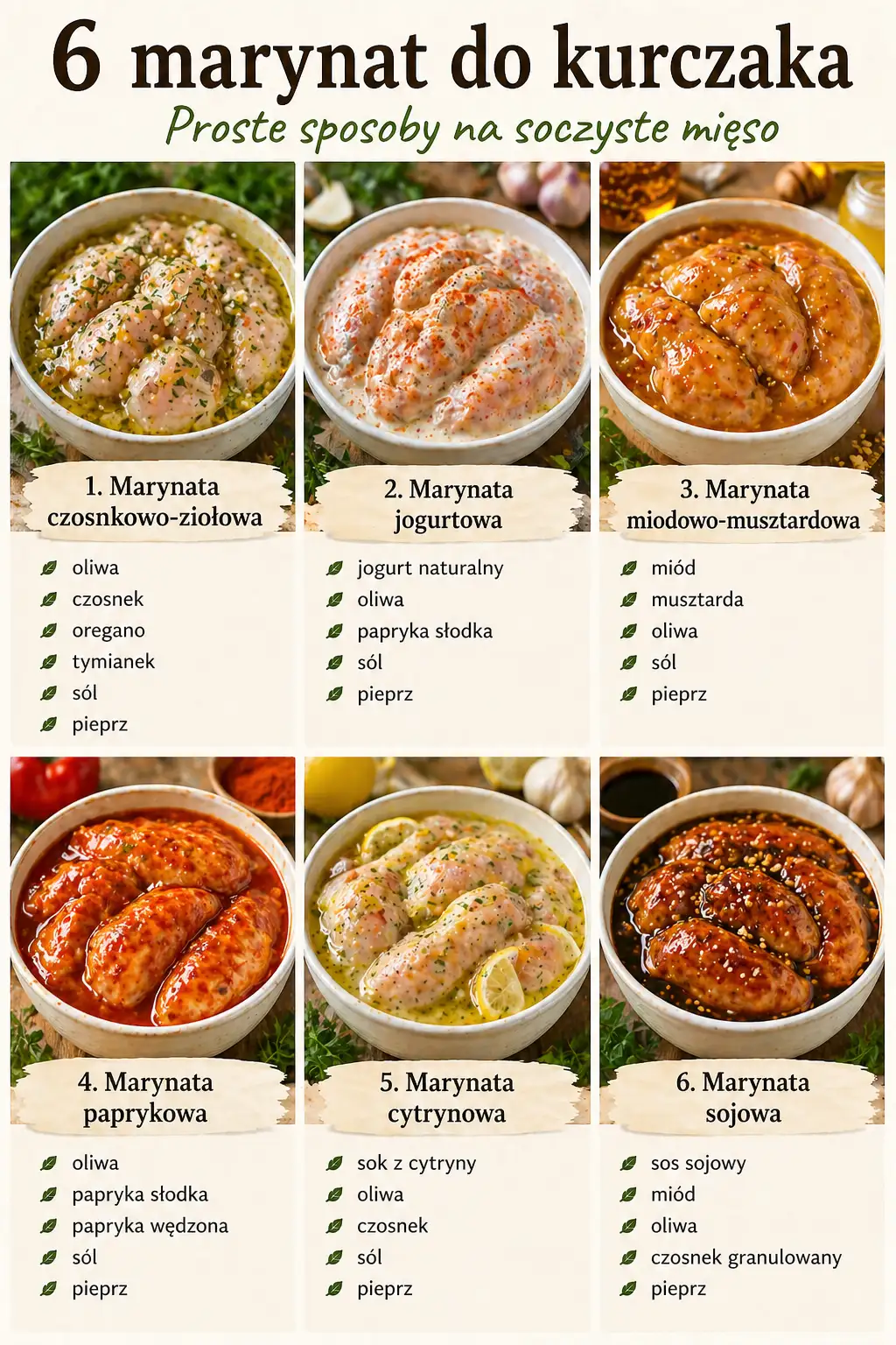 6 marynat do kurczaka – proste przepisy na soczyste mięso