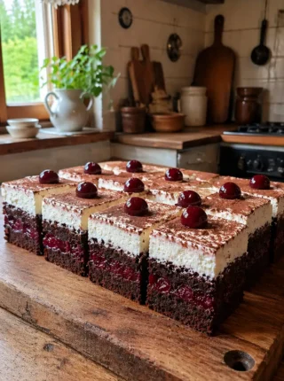 Ciasto kakaowe z wiśniami i kremem śmietankowym – wilgotne, efektowne i bardzo smaczne