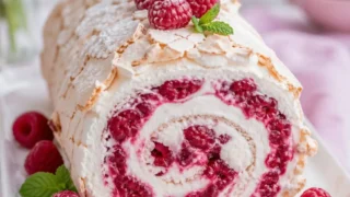 Malinowa rolada bezowa przepis