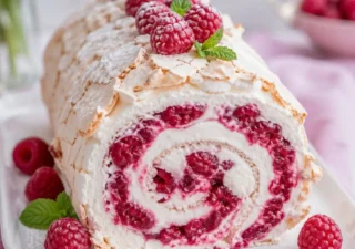 Malinowa rolada bezowa przepis