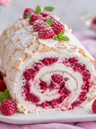 Malinowa rolada bezowa przepis