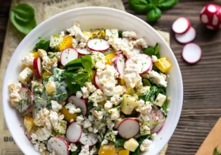 Sałatka z rzodkiewką, jabłkiem i twarogiem