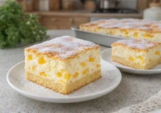 Sernik bez sera na kruchym cieście z brzoskwiniami – lekki i puszysty przepis