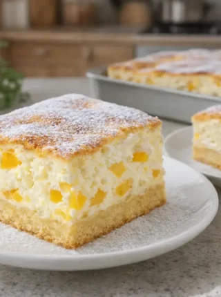 Sernik bez sera na kruchym cieście z brzoskwiniami – lekki i puszysty przepis