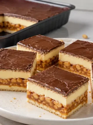 Ciasto Snickers bez pieczenia – prosty przepis na kremowy deser z karmelem i orzeszkami