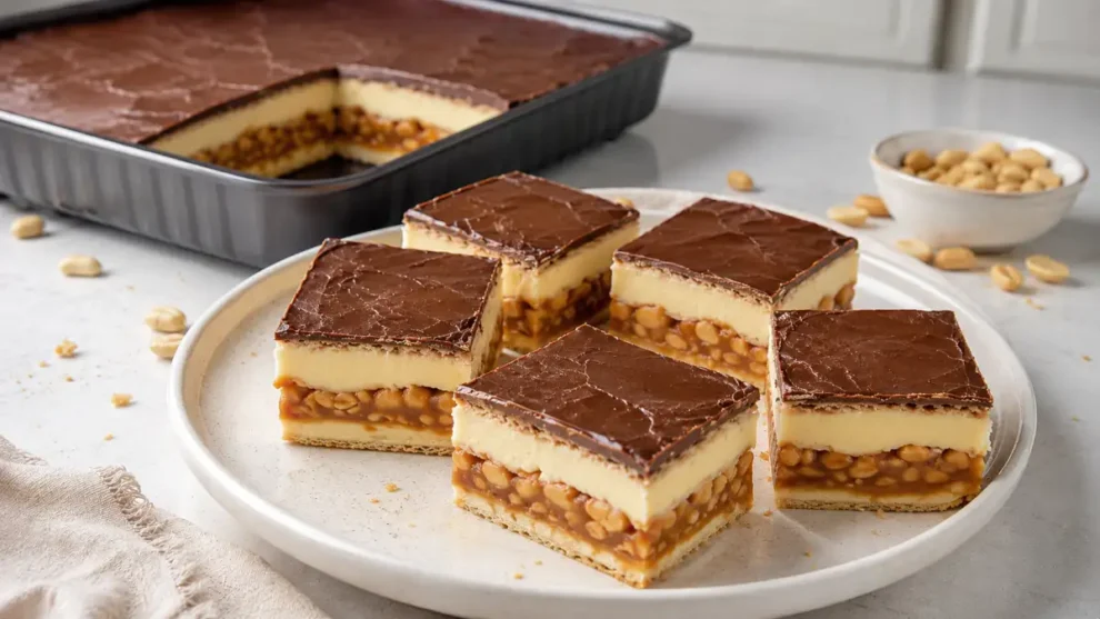 Ciasto Snickers bez pieczenia – prosty przepis na kremowy deser z karmelem i orzeszkami
