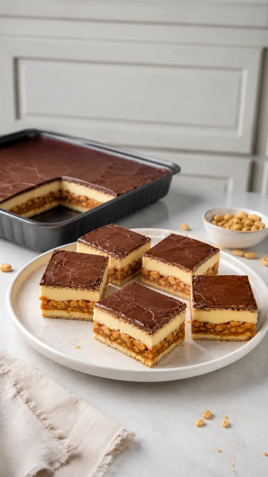 Ciasto Snickers bez pieczenia – prosty przepis na kremowy deser z karmelem i orzeszkami