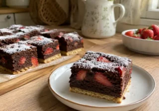 Murzynek na kruchym spodzie z truskawkami – prosty przepis na pyszne domowe ciasto