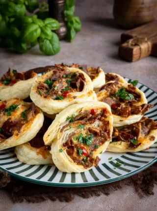 Ślimaczki z ciasta francuskiego z mięsem kebabowym