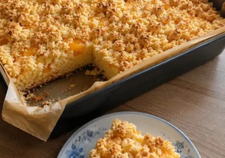 Ciasto jogurtowe z brzoskwiniami – domowe, wilgotne i bardzo smaczne