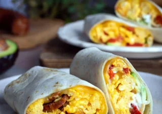 Tortilla z jajecznicą, chorizo i pieczoną papryką