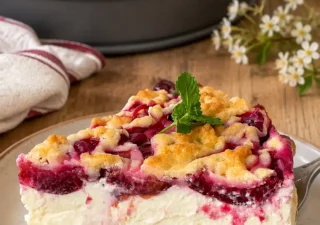 Sernik ze śliwkami i kruchą kruszonką